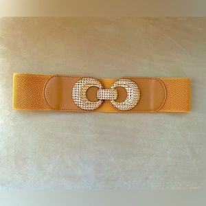Tan Brown and Gold Toned Stretch Waist Belt